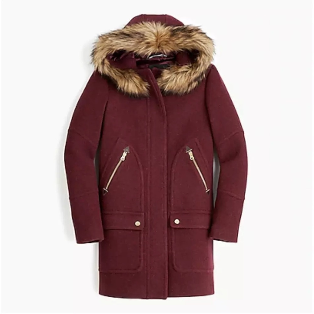 J. Crew Chateau Parka Coat Jacket Heather Red Burgundy Wine 12 L